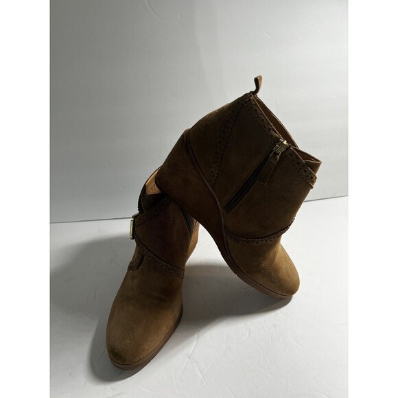 Franco Sarto Larielle Wedge Ankle Boots Booties Taupe Suede Women’s Size 9 - Picture 4 of 10